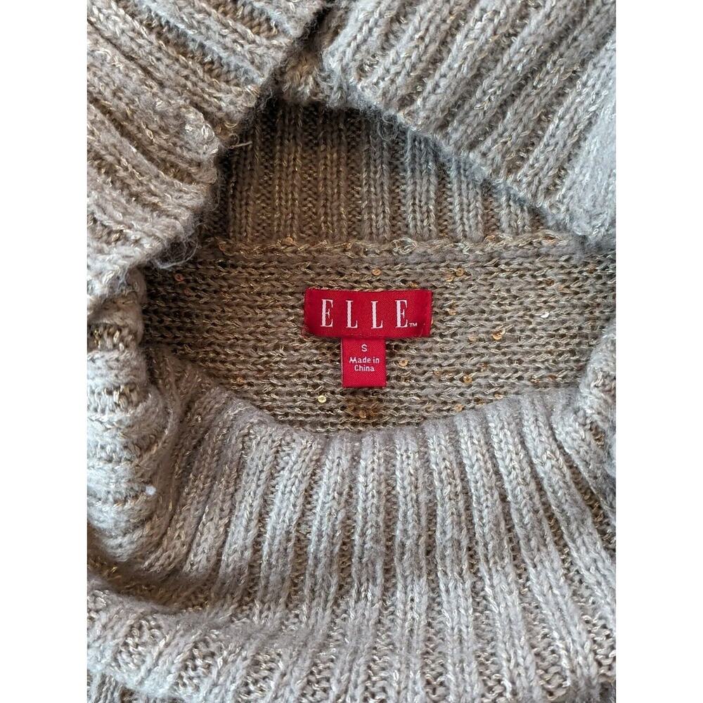 Elle Gold Sequin Cowl Neck Off Shoulder Sweater Women's Small Oversized - Picture 8 of 10